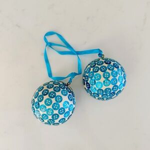 Cody Foster (2) Teal Blue & White Christmas Tree Ornament Button Balls